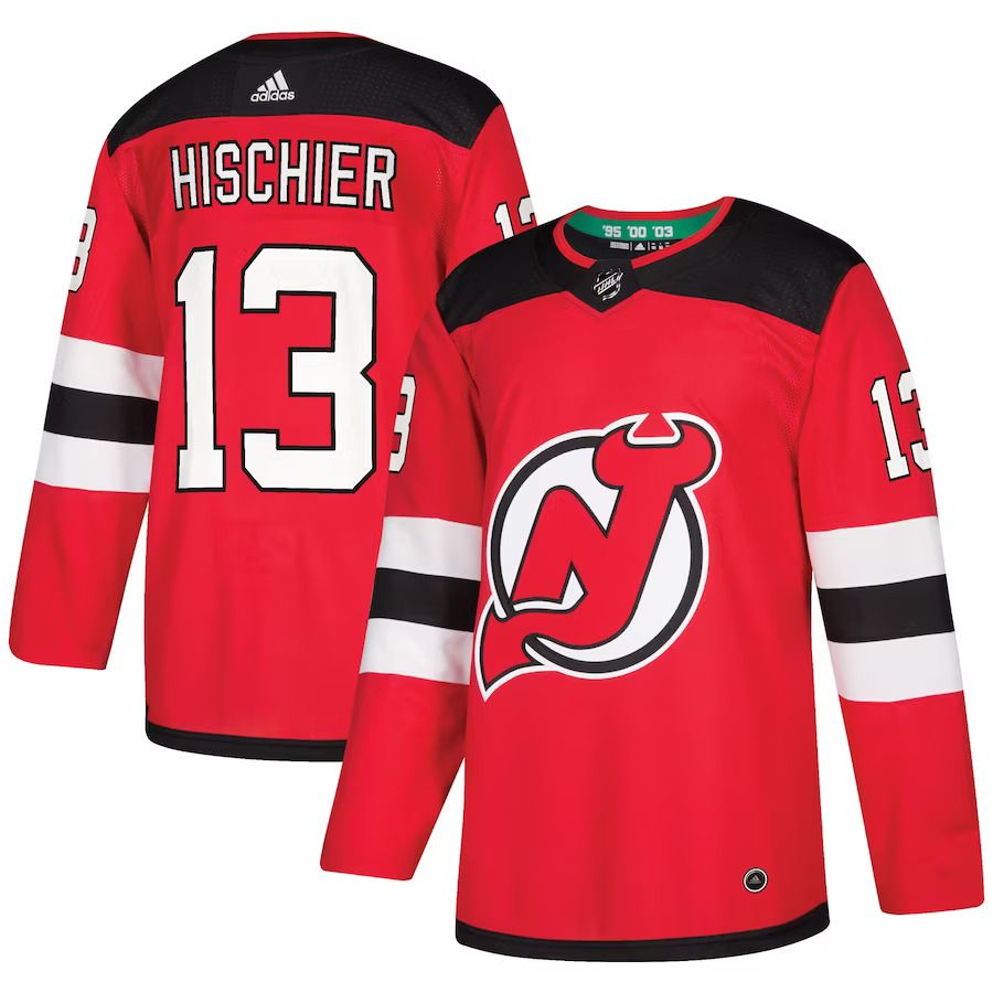 Men New Jersey Devils #13 Nico Hischier adidas Red Authentic Player NHL Jersey->new jersey devils->NHL Jersey